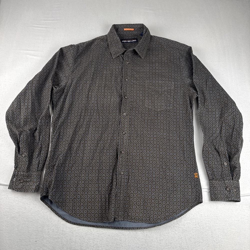Reyn Spooner Mens Geo Brown Corduroy Long Sleeve Shirt XL Hawaiian Resort